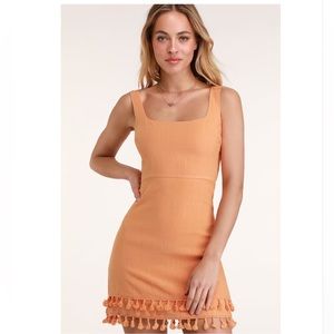 NWOT Lulus feel the sunshine washed orange tassel mini dress sz S